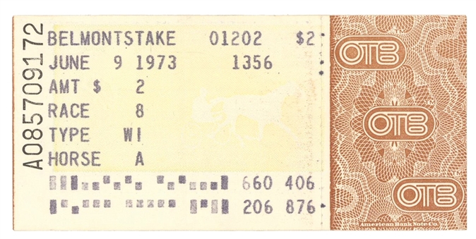1973 Secretariat Belmont Stake Uncashed $2 Ticket from 6/9/73 - Triple Crown Race!